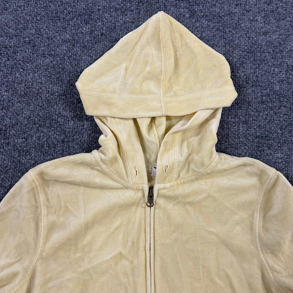 SO Hoodie Womens Size L Yellow Velour Full Zip Long Sleeve Y2K Soft Sweatshirt
